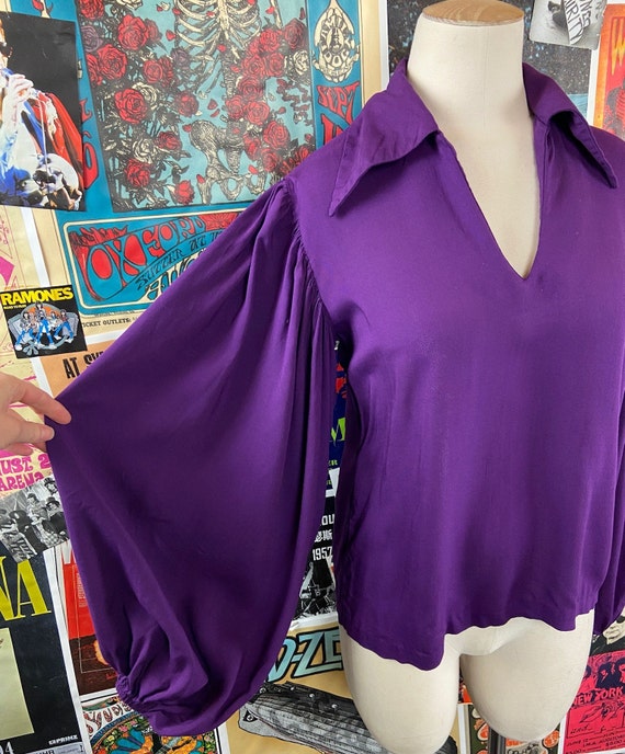 Vintage Women's 60s Solid Purple Balloon Sleeve P… - image 2