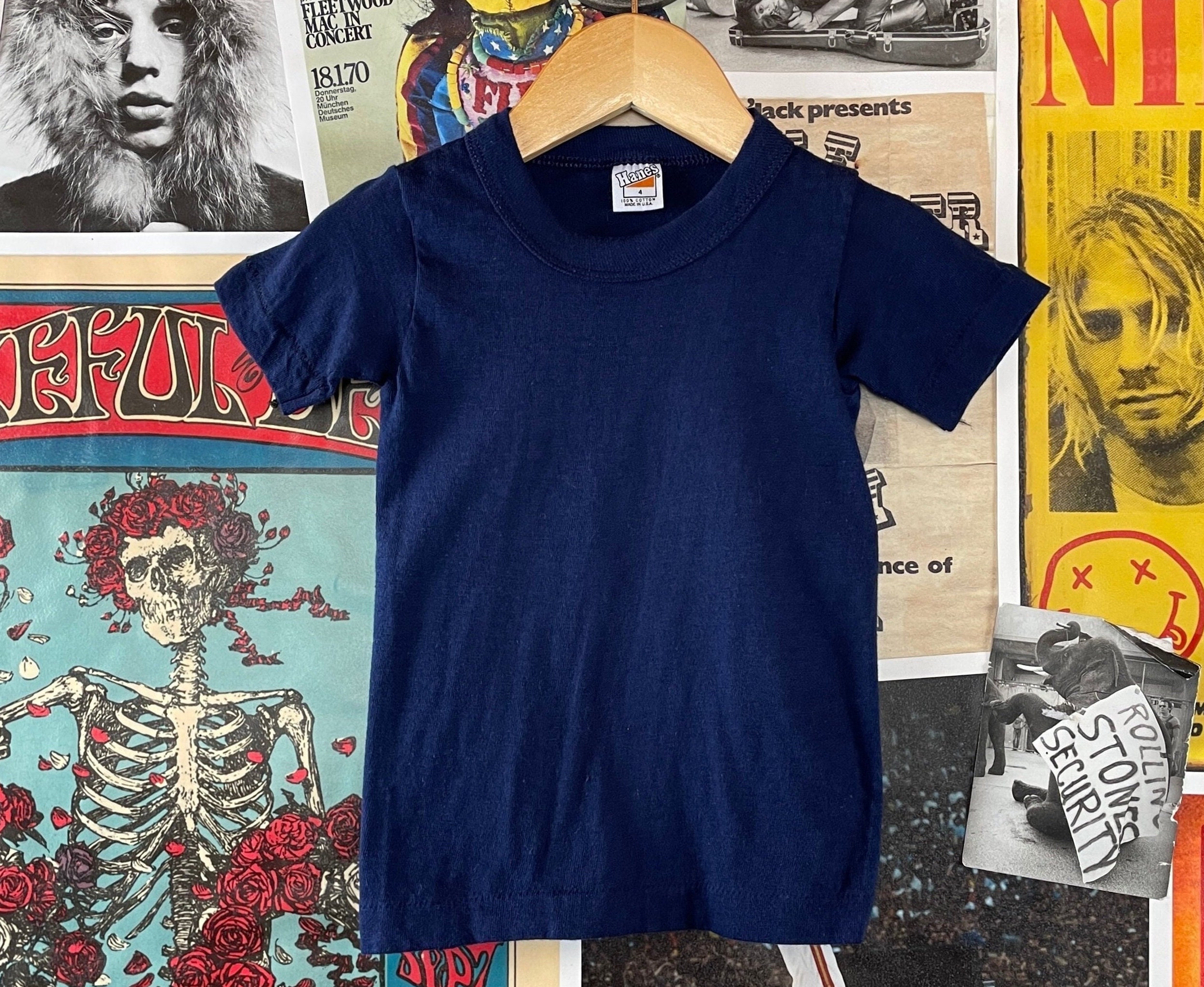 Vintage Baby Toddler Kids 70s-80s Plain Navy Blue Hanes Orange Tag 
