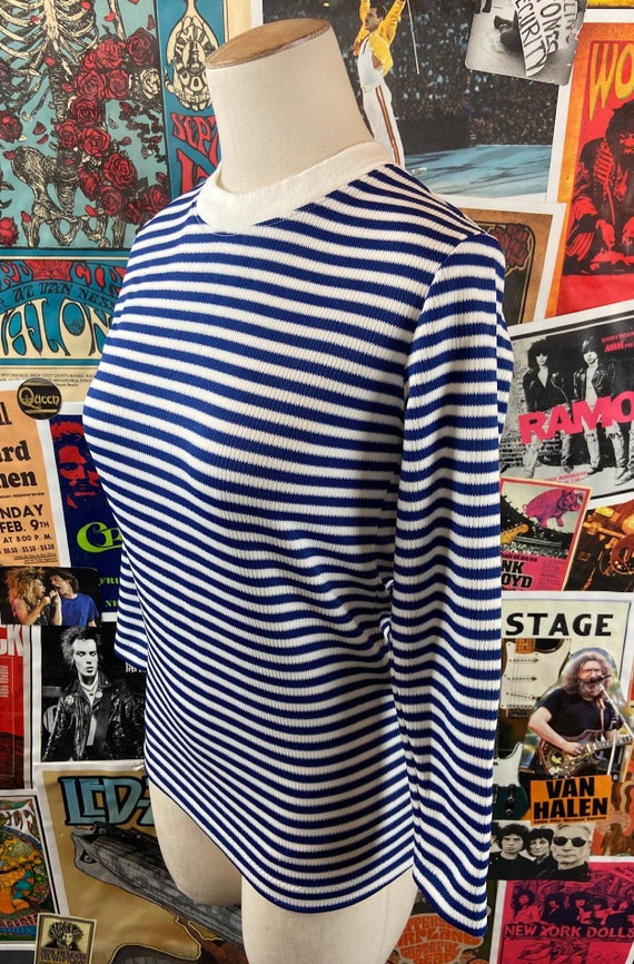 Vintage 70s White Blue Red Yamaha T-Shirt Skinny Rib Fit Top Baby Tee S 8 10