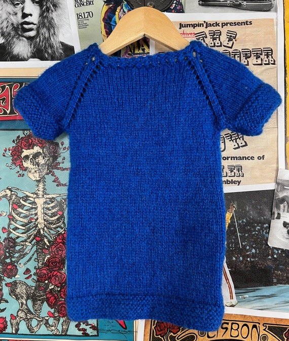 Vintage Baby Kids Girls 60s-70s Blue Hand Knit Fl… - image 4