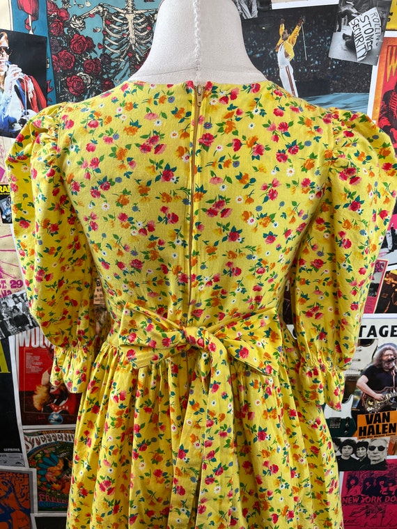 Vintage Girls Kids 80s Yellow Floral Flower Print… - image 5
