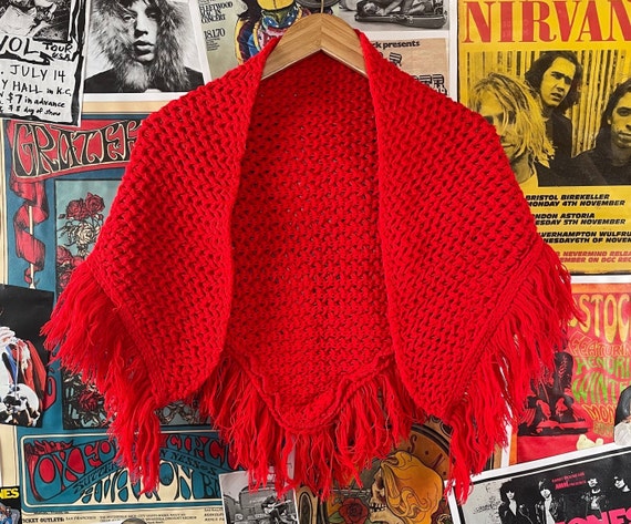 Vintage Kids Girls 60s-70s Plain Red Crochet Knit… - image 1