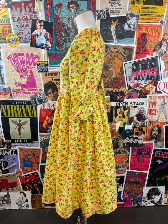 Vintage Girls Kids 80s Yellow Floral Flower Print… - image 3