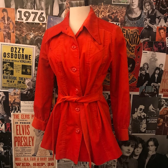 Vintage Women's 1970s Red Corduroy Belted Jacket