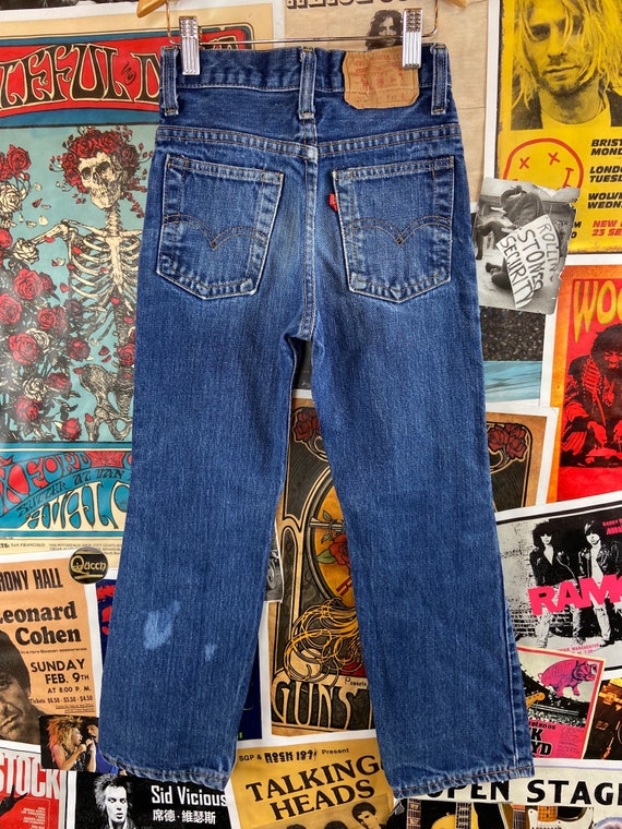 Vintage Kids 70s-80 Blue Distressed Straight Leg … - image 5