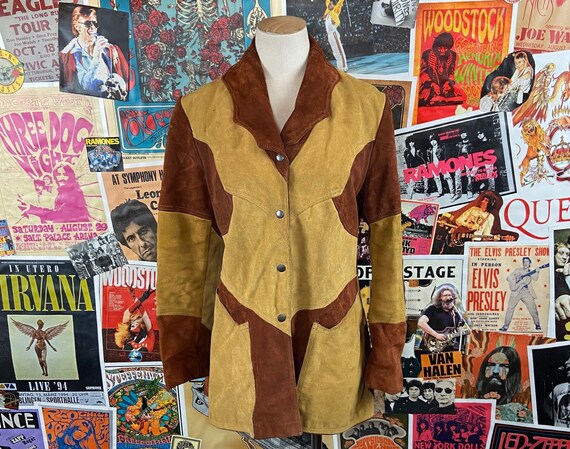 Vintage Women's. 70s Brown & Tan Two Tone Suede J… - image 1