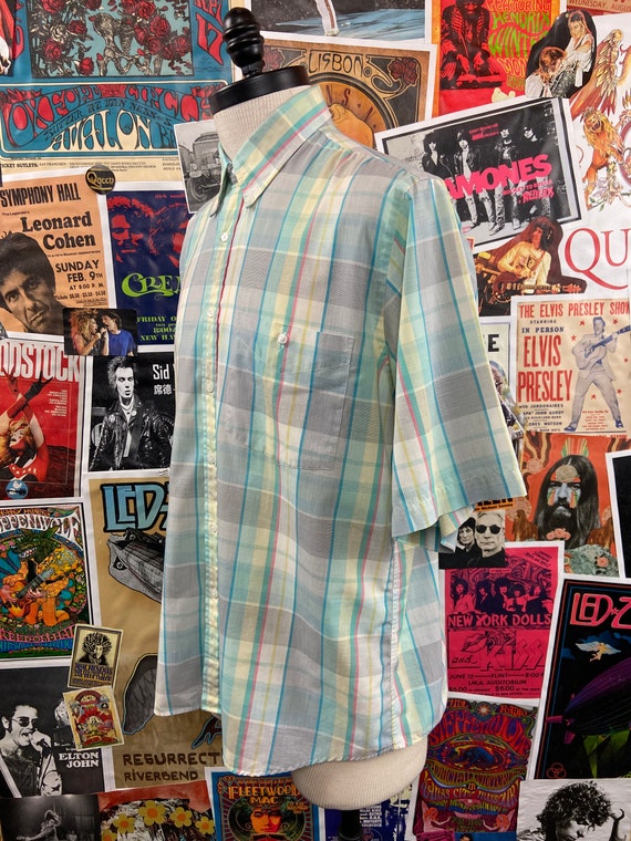 Vintage Men's 80s-90s Light Pastel Blue Plaid Sin… - image 5