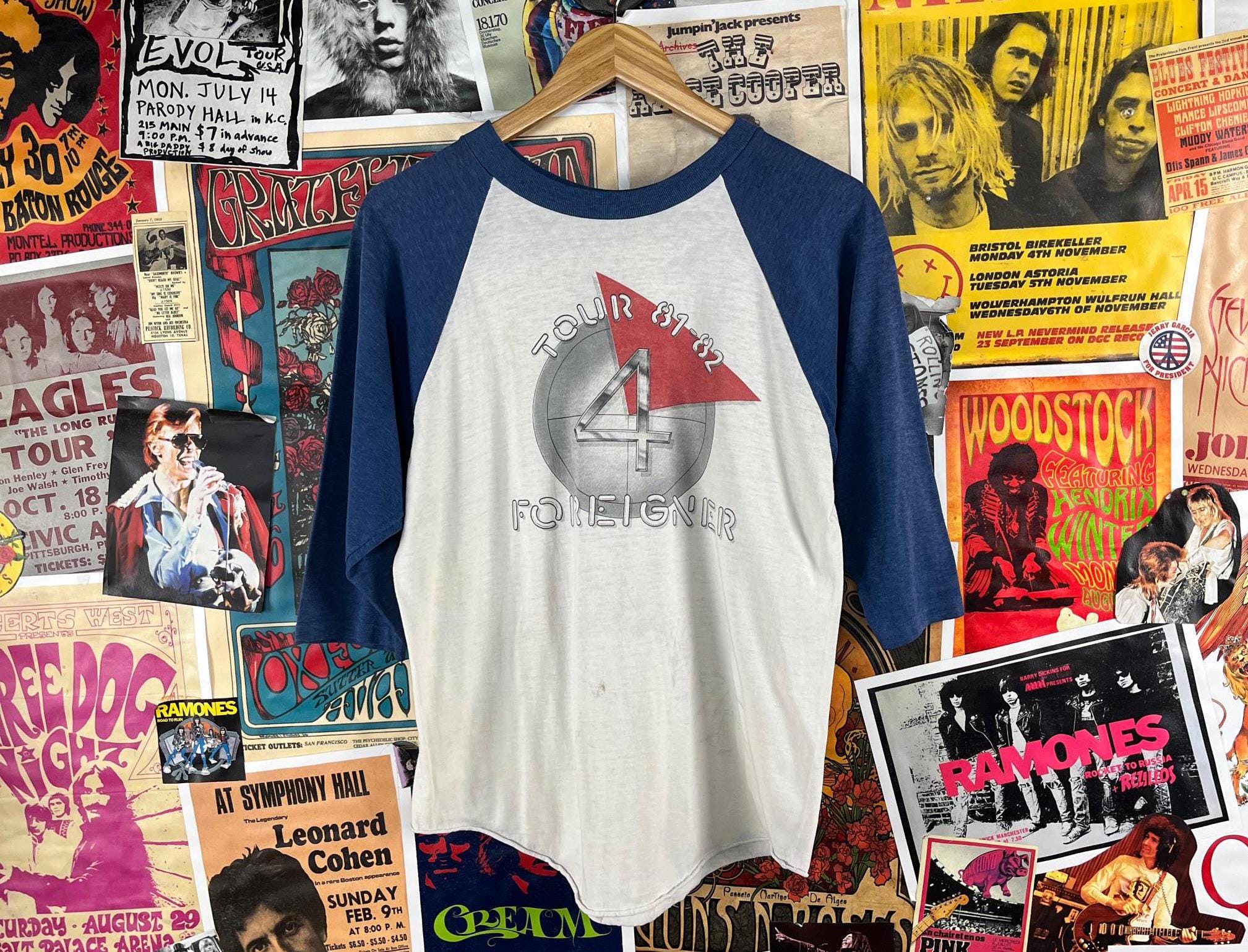 Vintage 80s White Blue Foreigner 4 Tour 81-82 Graphic Raglan Band