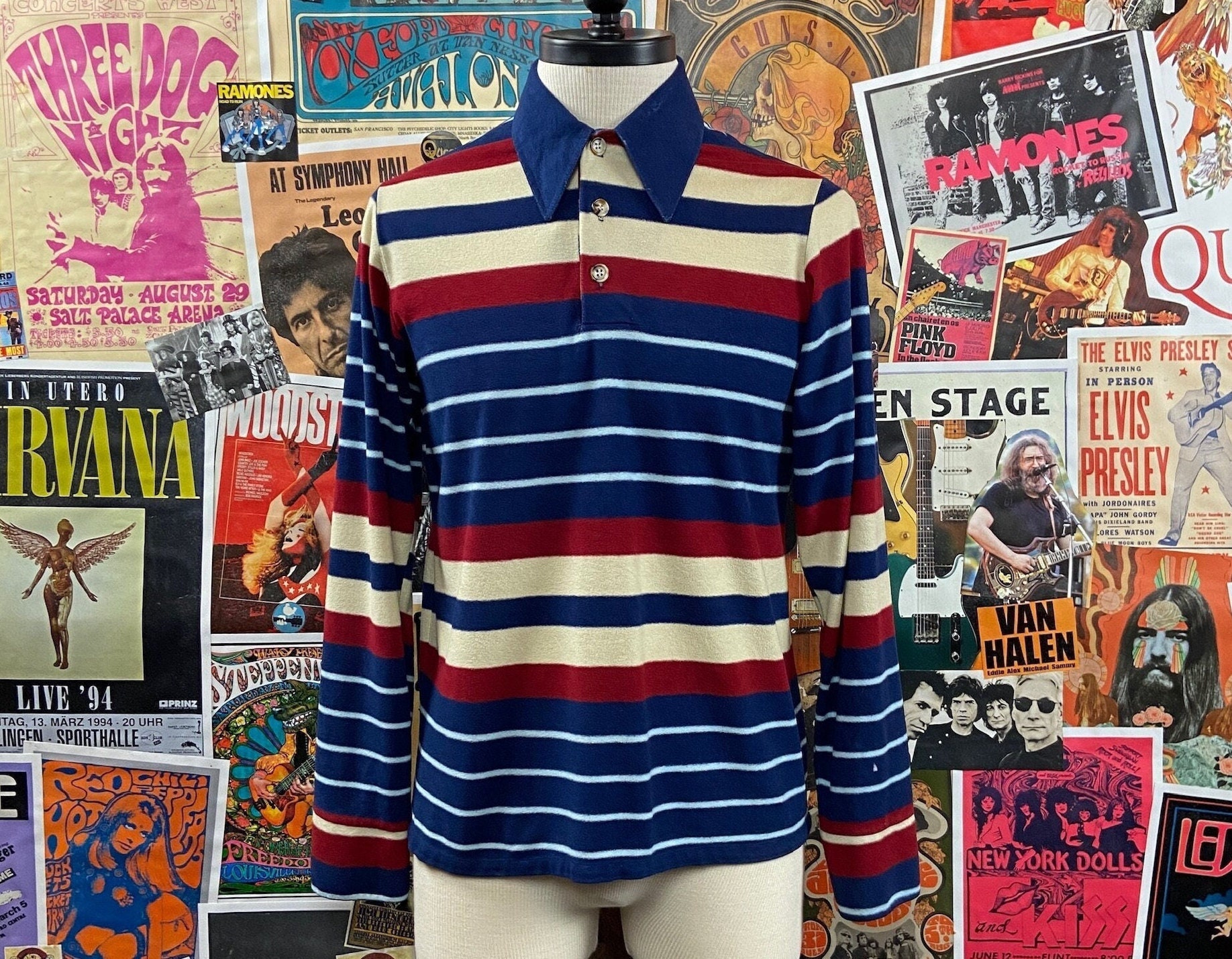 Men's Vintage 70s 80s Velour Striped Jcpenney Pullover 