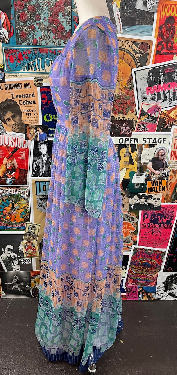 Vintage Women's 70s Purple Peach & Green Square N… - image 4
