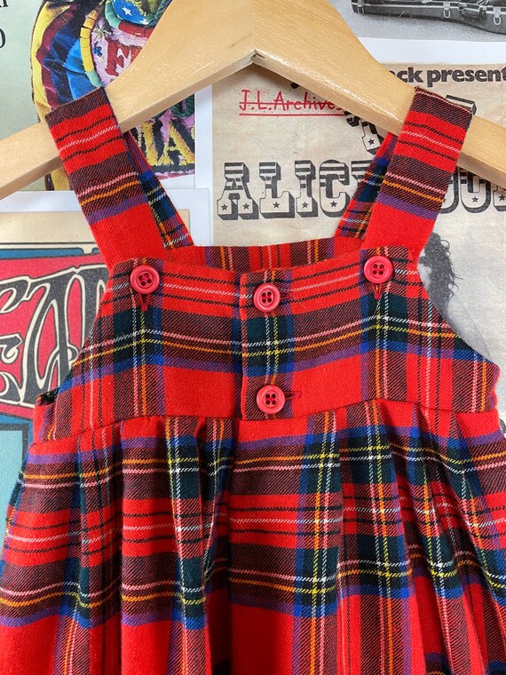 Vintage Kids Baby Girls 80s Red Plaid Floriane France Wool A line