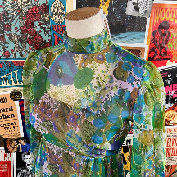 Vintage Women's 60s-70s Green & Purple Floral Bot… - image 3