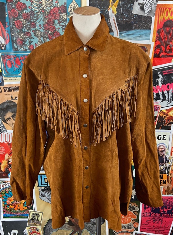 Vintage 90s Brown Kenar Leathers Fringe Tassel Su… - image 7