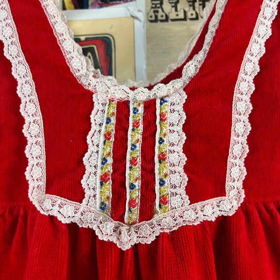 Vintage Toddler Girls Kids 70s Red Velour Corduro… - image 3