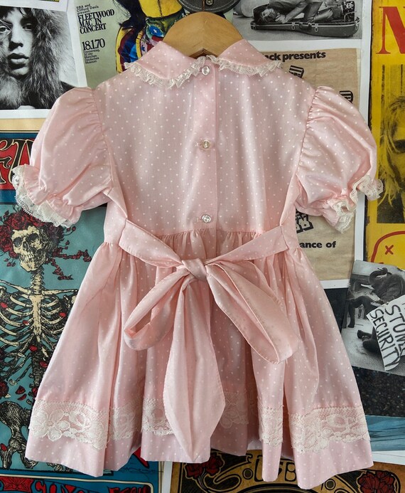 Vintage Toddler Girls Kids 80s Pink & White Lace … - image 4