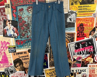 Vintage Kids Boys 70s Blue Pinstriped Farah Dress Pants Trouser Size 10 Slim Age 8-9, Retro Boys Mod Clothing, Boys Striped Slacks