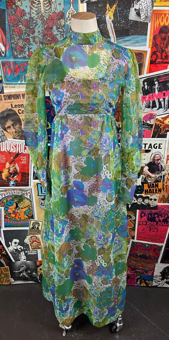 Vintage Women's 60s-70s Green & Purple Floral Bot… - image 10