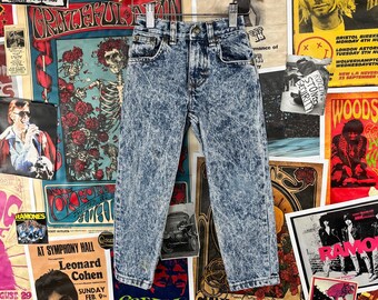 Vintage Toddler Kids 90s Blue Acid Wash Elastic Waist Straight Leg Denim Jeans 4 Slim, 90s Boys Girls Pants 4T Grunge Streetwear