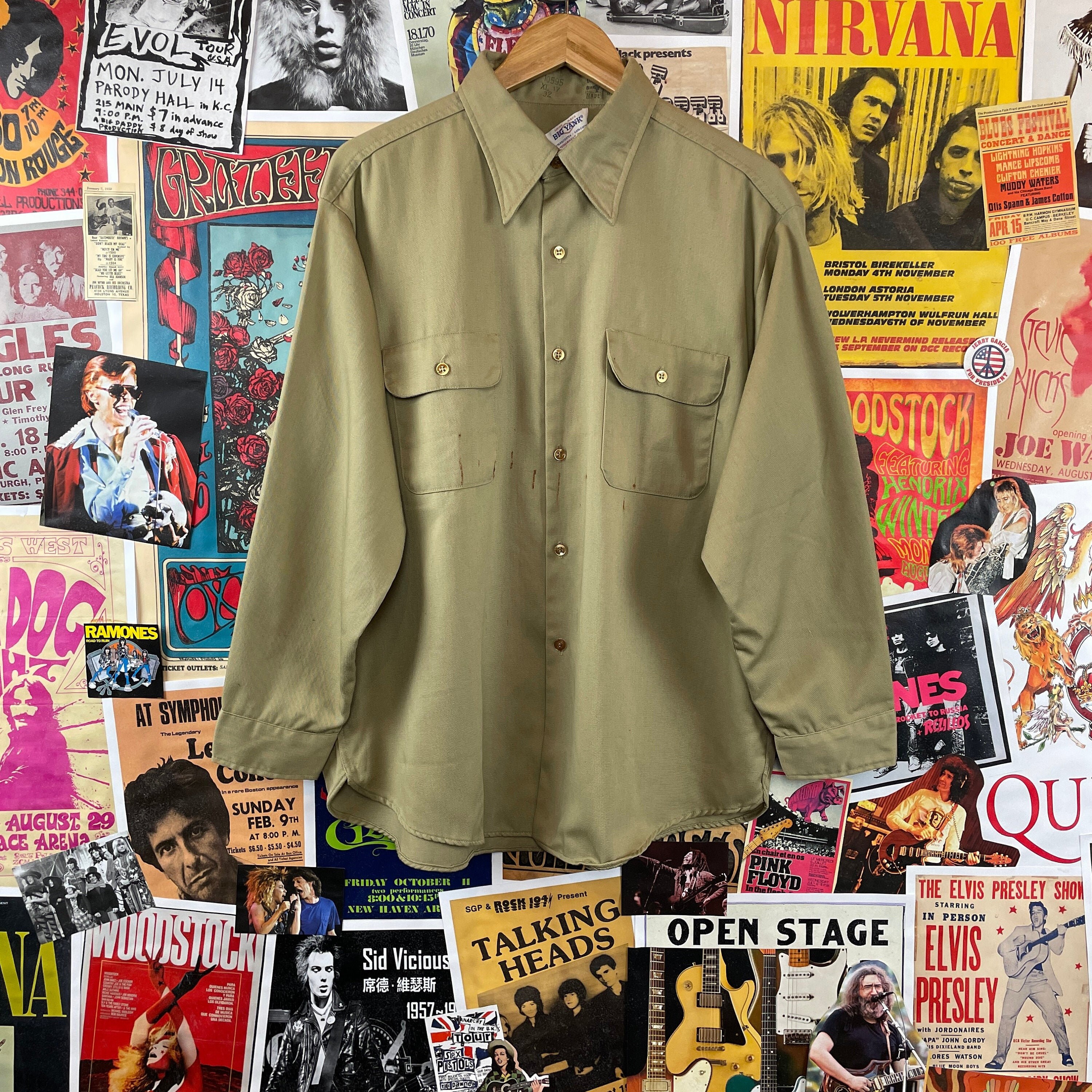 Vintage Men's 1970s Khaki Long Sleeve 