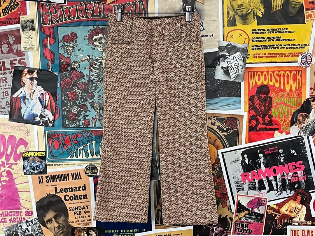 60s~70s vintage 2tuck trousers slacks 希少 Vintage Kids 60s-70s Rust Yellow Brown Retro Kmart Polyester
