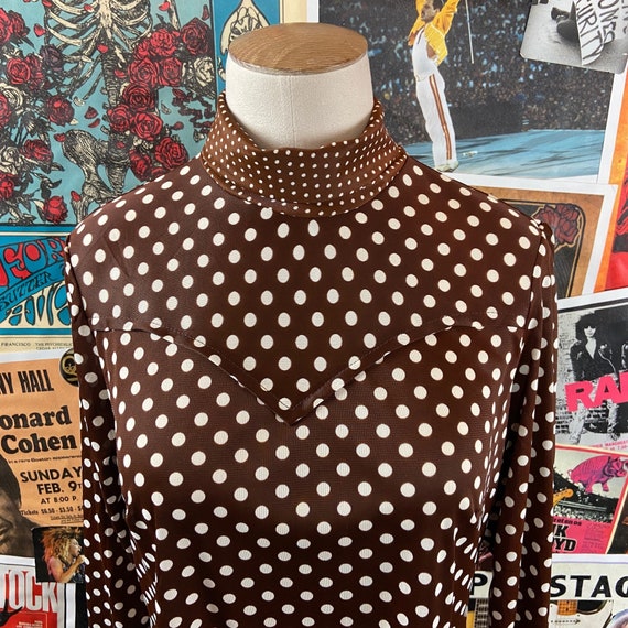 Vintage Women's 60s-70s Brown Polka Dot Print H B… - image 2