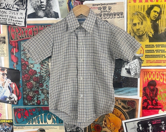 Vintage Boys Kids 80s White Blue & Tan Plaid Cranbrook Short 