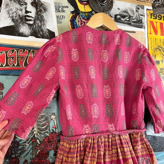 Vintage Girls Pink & Yellow Paisley Batik Print H… - image 9
