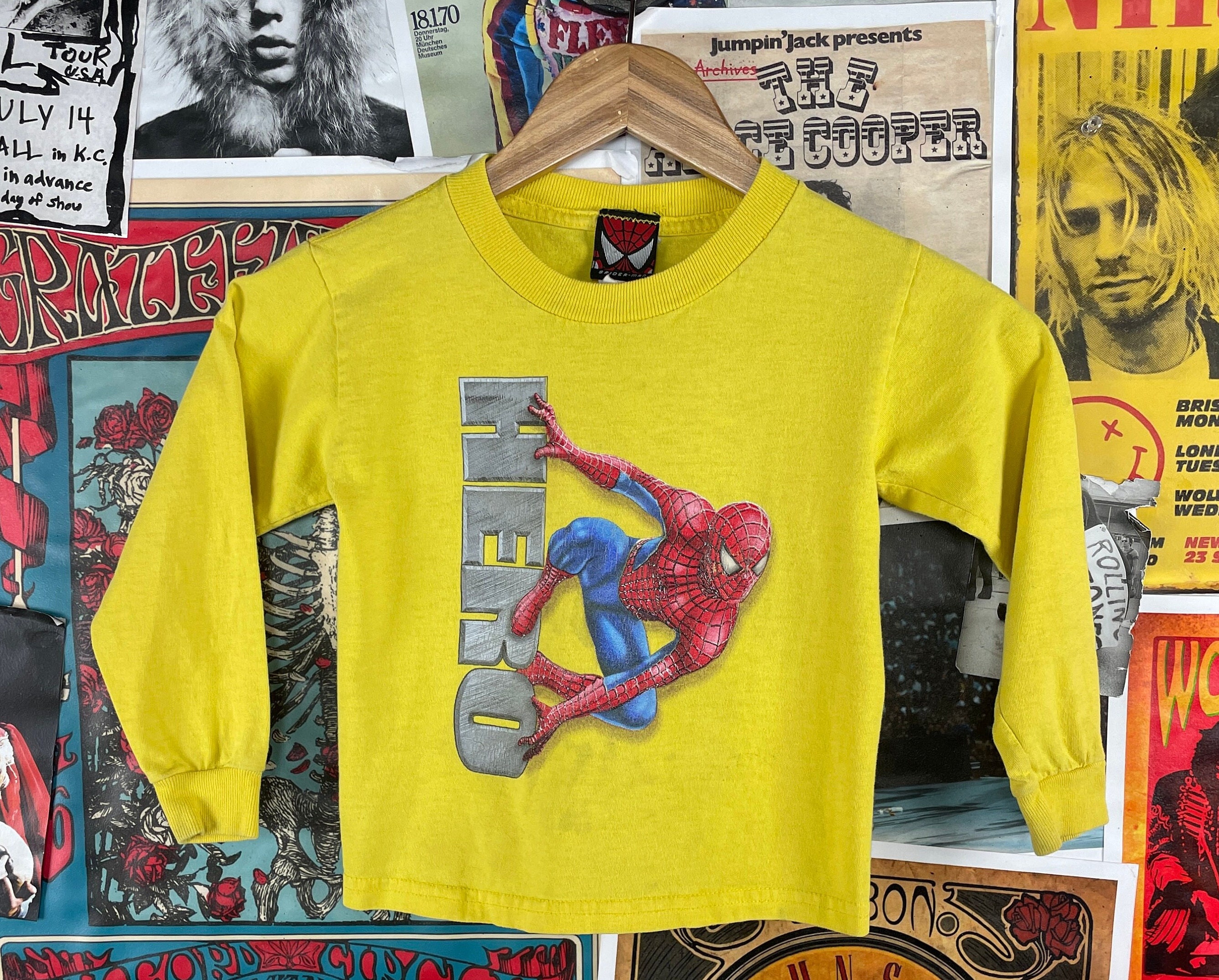 Vintage Toddler Kids Y2ks 2000s Yellow Long Sleeve Marvel Spider