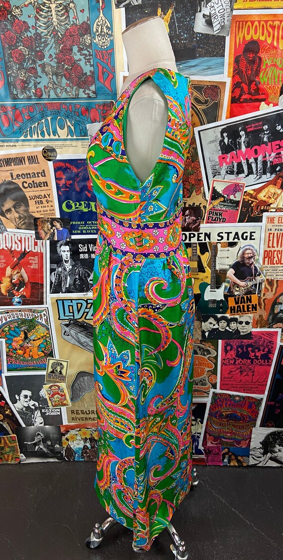 Vintage Women's 60s Green & Pink Neon Paisley Psy… - image 4