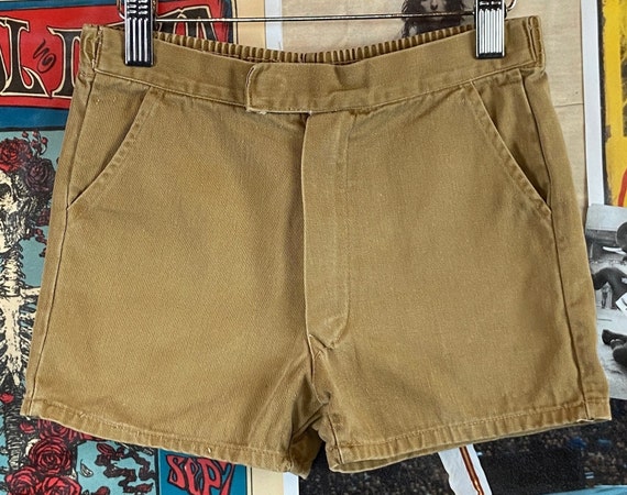 Vintage Kids 70s Khaki Tan Brown Cotton Utility S… - image 9