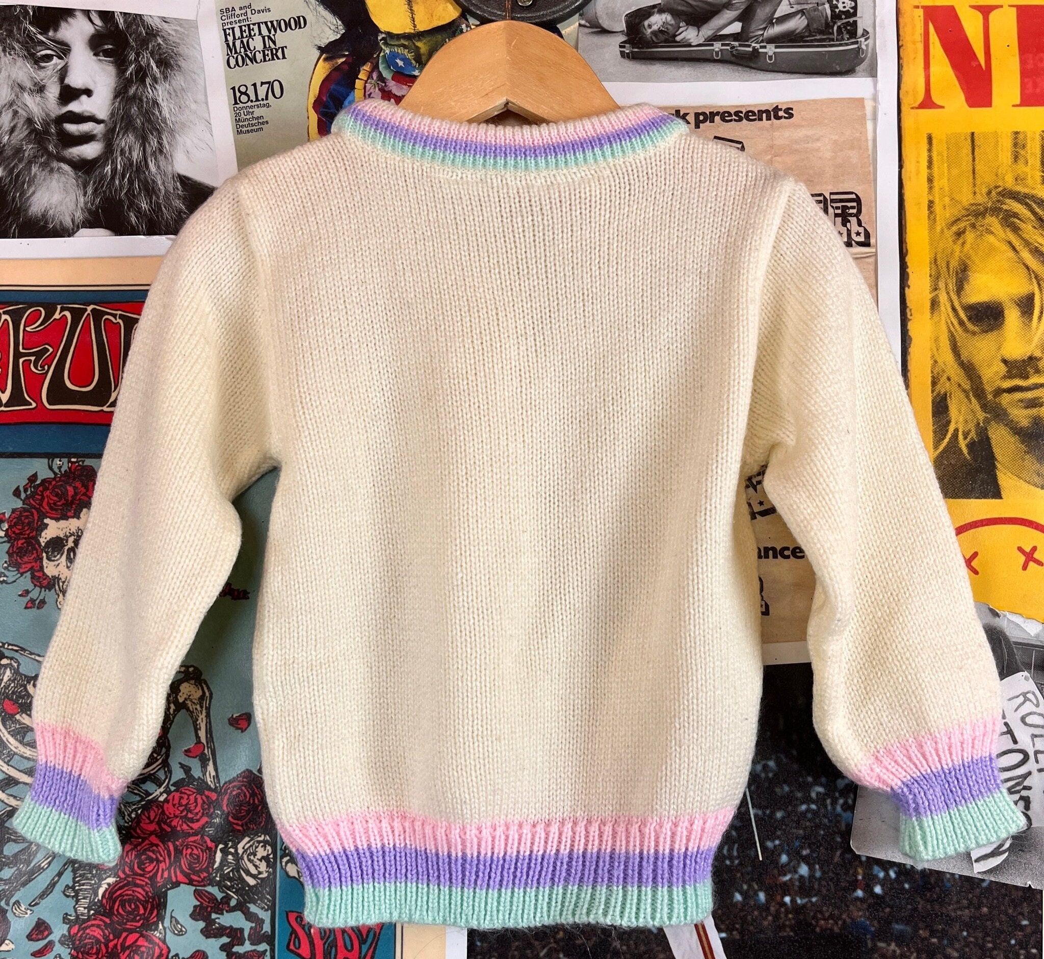 Vintage Toddler Girls Kids 80s-90s Cream Pink Purple Blue