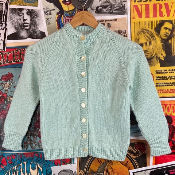 Vintage Kids Girls 50s-60s Pastel Mint Blue Knit … - image 5