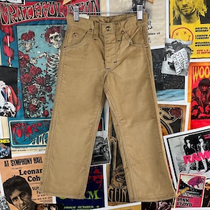 Vintage Toddler Kids 70s Khaki Beige Lee Corduroy Straight Leg Pants Size 4T 5T Retro Boys Girls USA Union Made Deadstock Clothing Mod