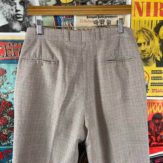 Vintage Men's 70s-80s Khaki Gray Plaid Polyester … - image 6