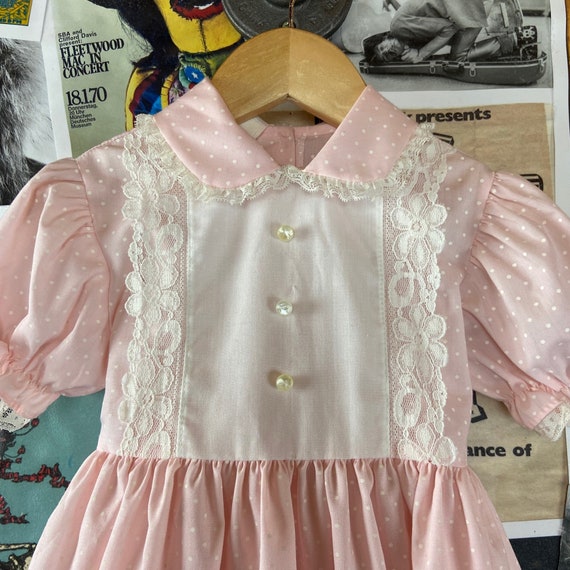Vintage Toddler Girls Kids 80s Pink & White Lace … - image 2