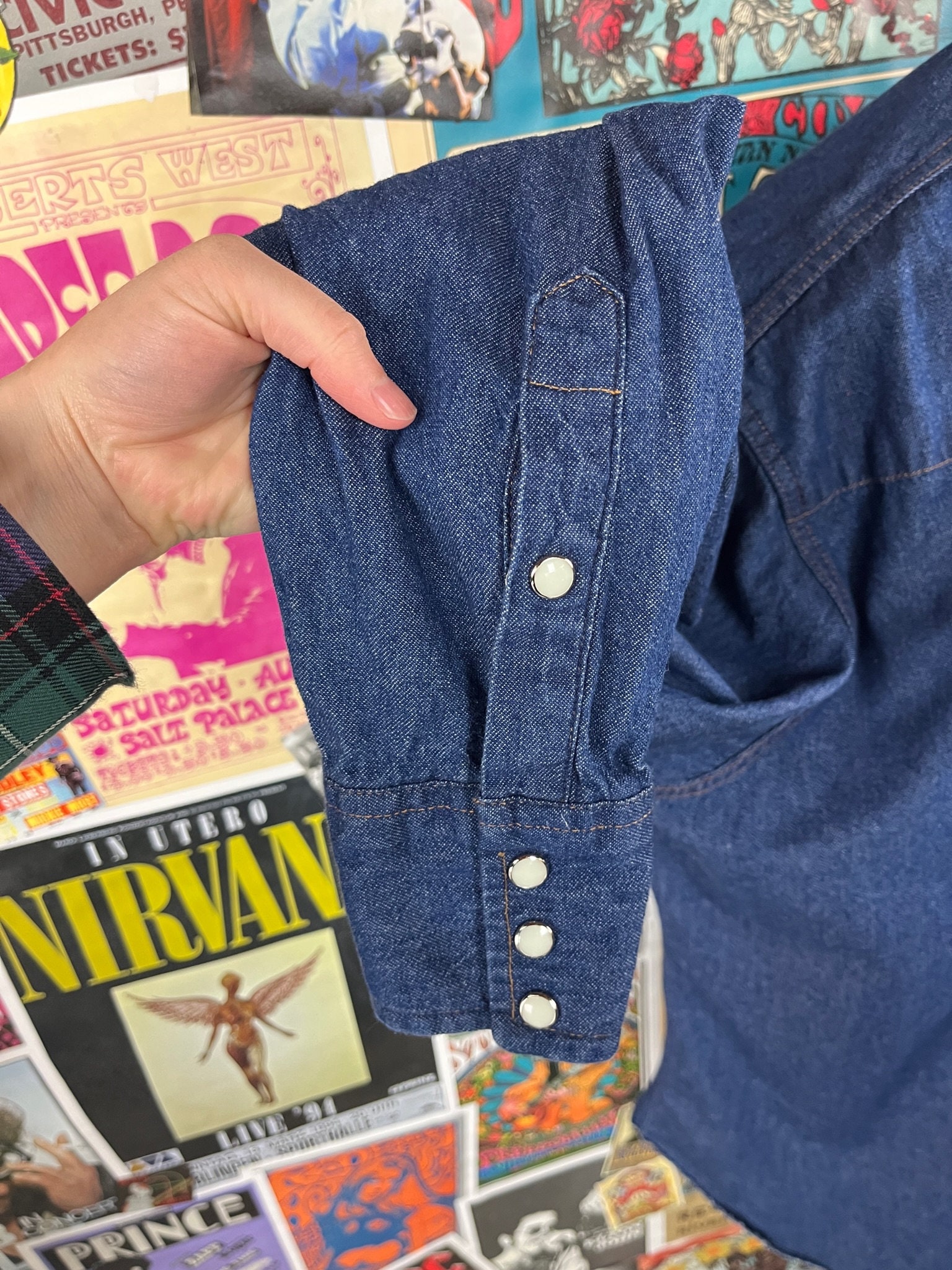 Chemise Western Wrangler Homme XL Verte - Broderies, Snaps, Twill Coton