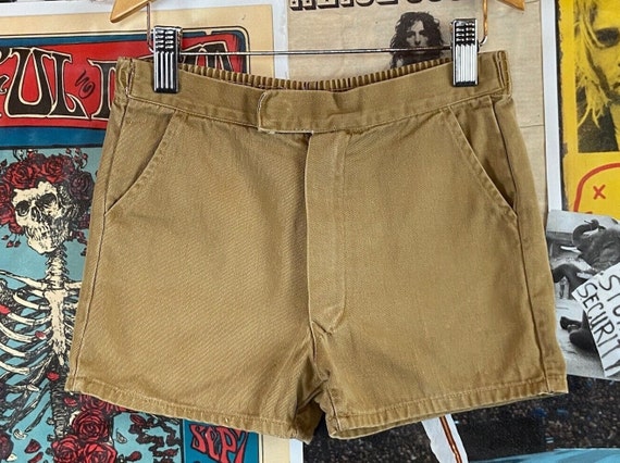 Vintage Kids 70s Khaki Tan Brown Cotton Utility S… - image 1