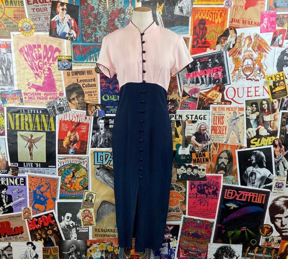 Vintage Women's 90s does 40s Pink & Navy Blue Sho… - image 1