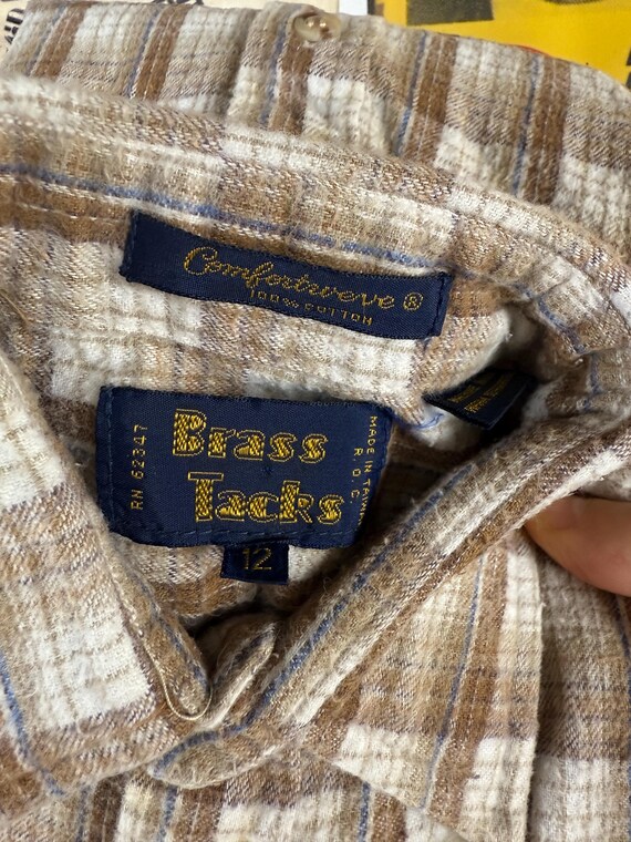 1970s Plaid Child Button Up Shirt 70s Sears Size 10