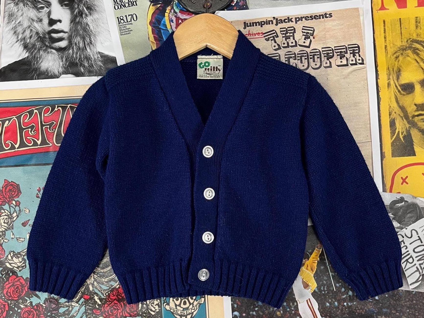 トップス 70s- Acryl cardigan navy 70's Navy Blue, Acrylic, Cardigan Sweater (L) - Etsy