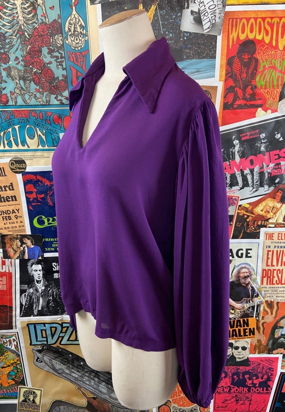 Vintage Women's 60s Solid Purple Balloon Sleeve P… - image 5