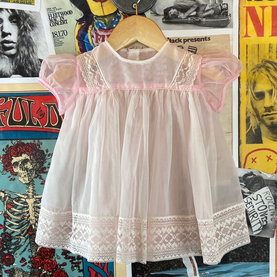 Vintage Baby Girls 60s Deadstock Sheer Pink Nylon… - image 8