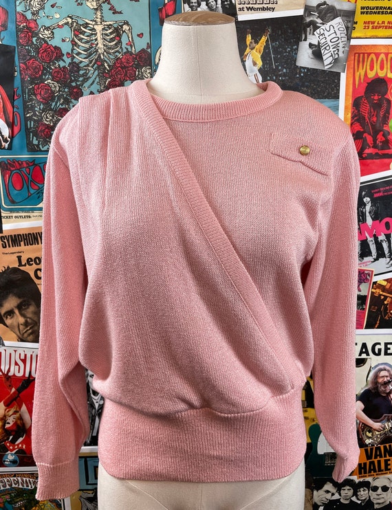 Vintage Women's 80s Pastel Pink Knit Pullover Cre… - image 9