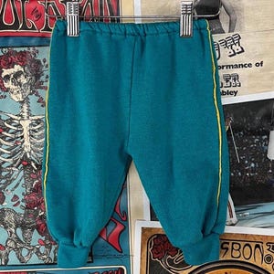 Vintage 90s Baby Kids Blue & Yellow Elastic Waist Jogger Sweatpants 9-12 Months, Retro Boys Girls Sweats Athletic Loungewear