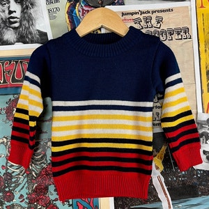 Vintage Toddler Baby Kids 70s-80s Striped Long Sleeve Knit Pullover Jumper Sweater Size 18-24 Months Boy Sweater Crewneck Top Fall Shirt