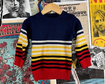 Vintage Baby Kids 70s-80s Striped Long Sleeve Knit Pullover Jumper Sweater Size 18-24 Months, Baby Boy Sweater Top