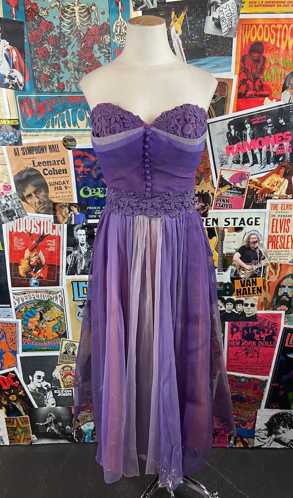 Vintage Women's 50s Purple Pink Ombré Floral Lace… - image 10