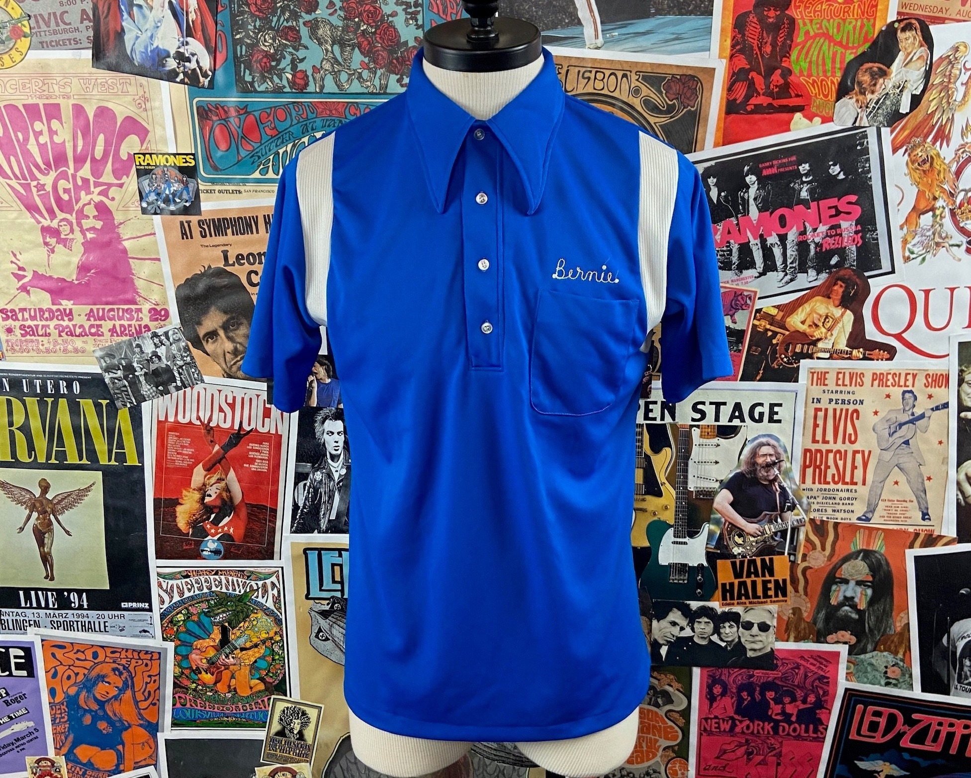 Vintage Mens Retro 70s Blue Bernie Schmick Ins Hilton Knit
