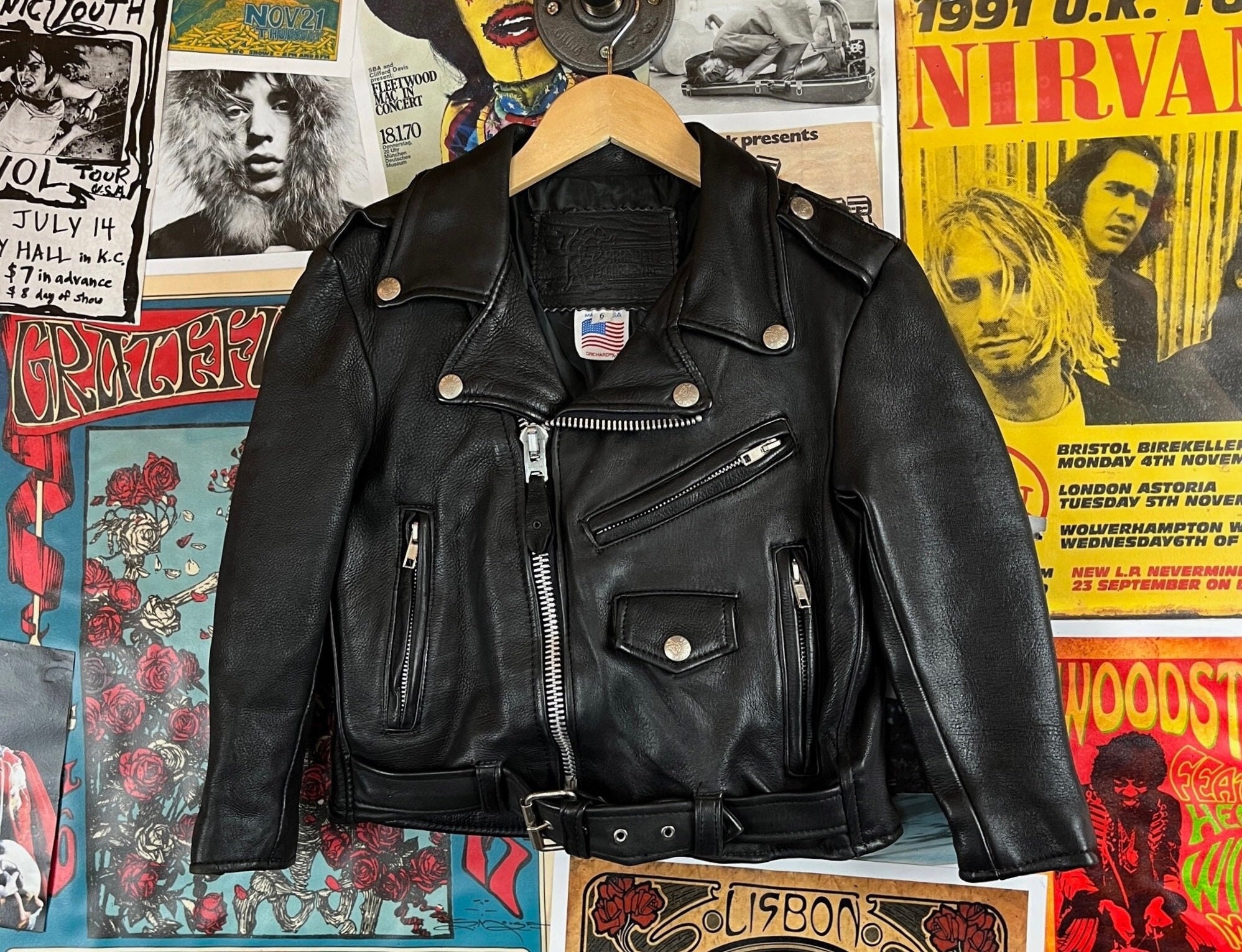 Vintage Kid's Harley Davidson Leather Biker Jacket With Original Patches  and Hand Painted Cali Art / California West Coast Kid / Size: XL 