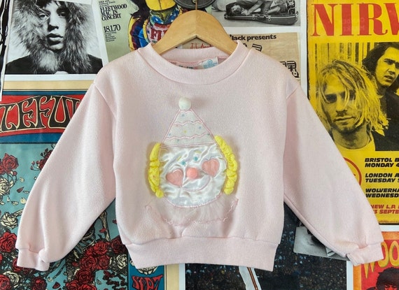 Vintage Toddler Girls Kids 80s 90s Light Pink 3D Circus Clown Face Pullover Crewneck Sweatshirt 2T 3T 90s Girls Clothing Creepy Clown Etsy UK